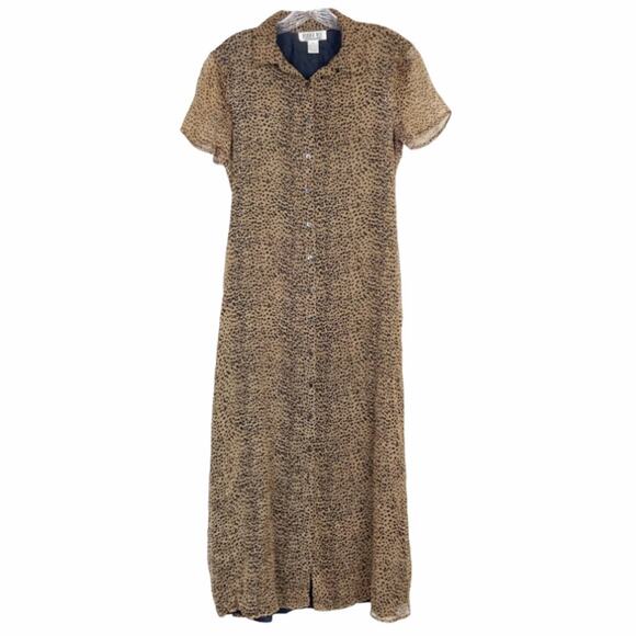 Vintage Robbie Bee Leopard Silk Button Front Maci Dress Sz 6 - Picture 1 of 8